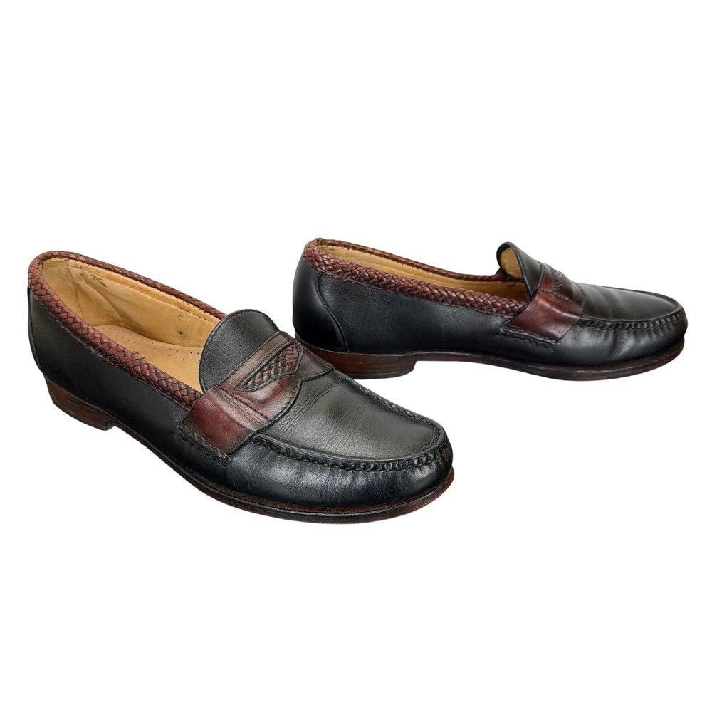 Allen Edmonds Newcastle Leather Black Brown Two Toned Slip On Loafers 10.5B
